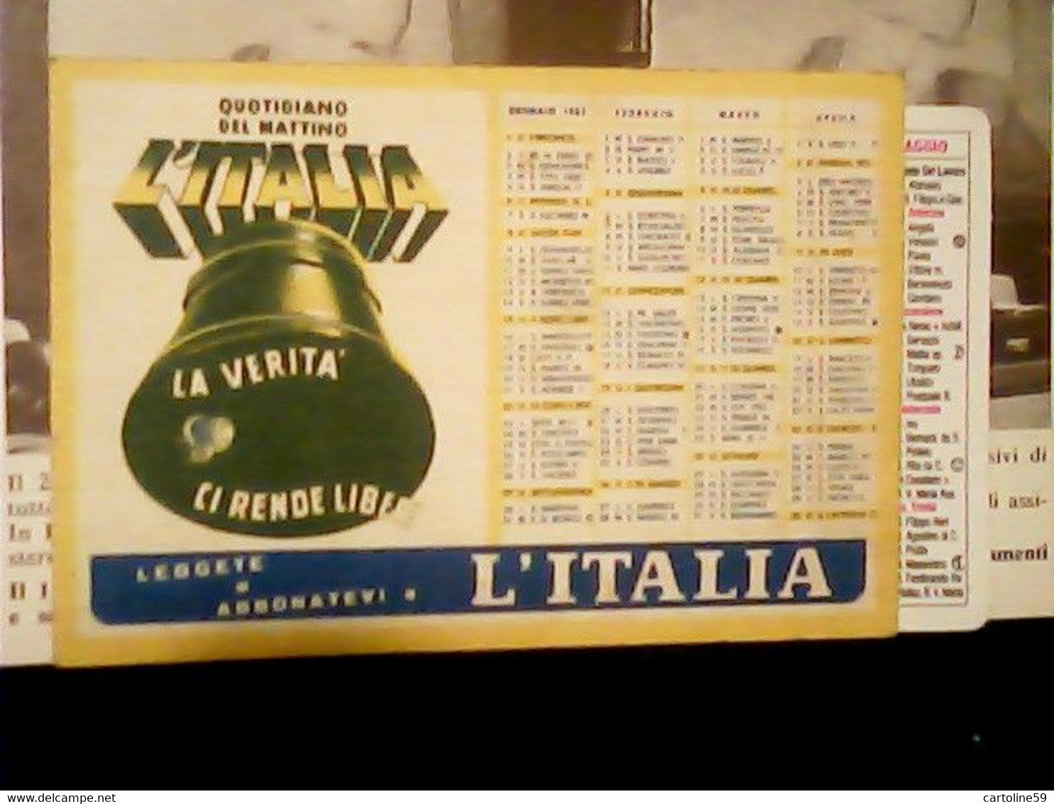 Calendario, Calendarietto De L'Italia, Quotidiano Del Mattino Per Il 1961  IK2098 - Petit Format : 1961-70