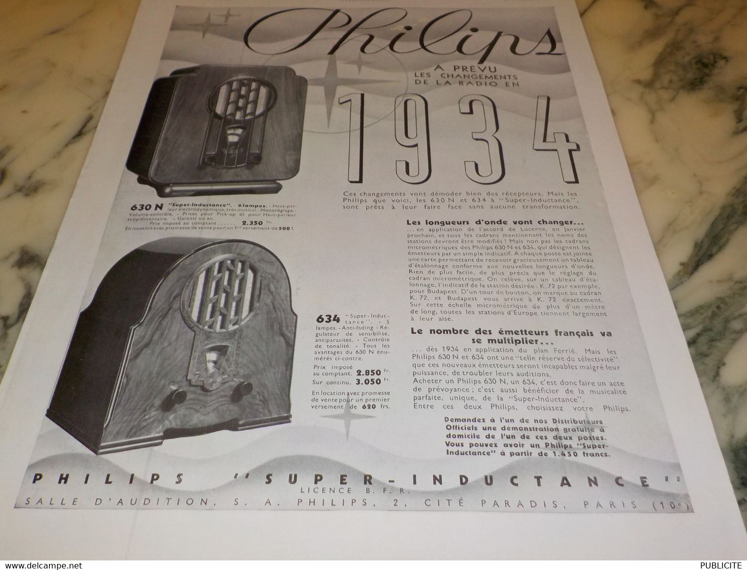 ANCIENNE PUBLICITE CHANGEMENT DES RADIOS  PHILIPS  1933 - Sonstige & Ohne Zuordnung