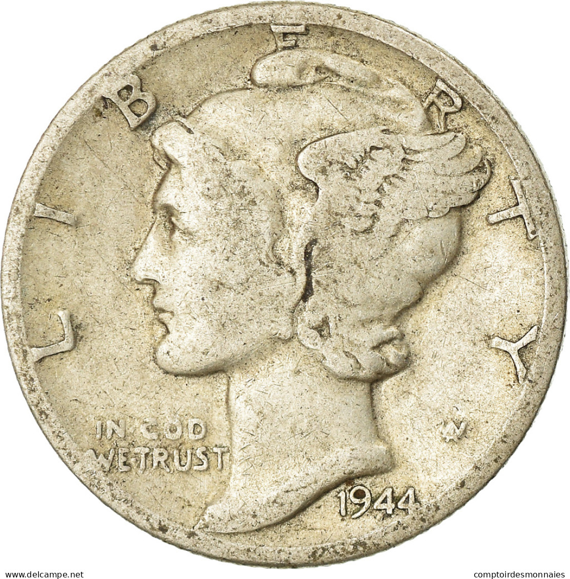 Monnaie, États-Unis, Mercury Dime, Dime, 1944, U.S. Mint, Philadelphie, TB+ - 1916-1945: Mercury