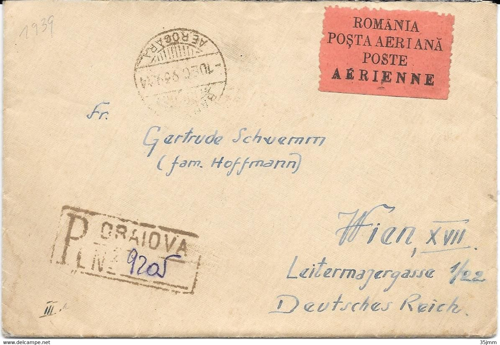 Lettre Recommandée Craiova Pour Wien 1939 Lettre Avec Son Courrier à L'intérieur - Cartas & Documentos