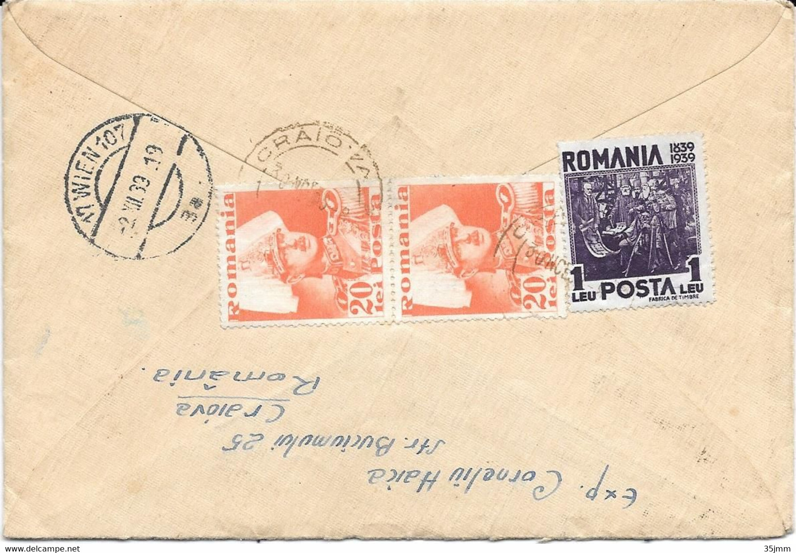 Lettre Recommandée Craiova Pour Wien 1939 Lettre Avec Son Courrier à L'intérieur - Briefe U. Dokumente