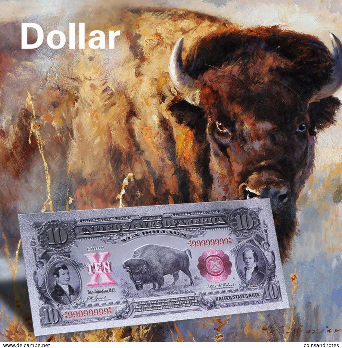 USA - Polymer 10$ 'Bison' Banknote - Completely Silver Laminated - UNC & CRISP - Verzamelingen