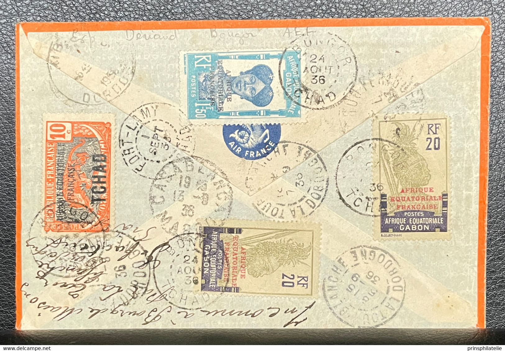 LETTRE RECOMMANDEE DE BONGOR TCHAD 1936 PAR AVION => FRANCE =>MAROC  COVER - Storia Postale