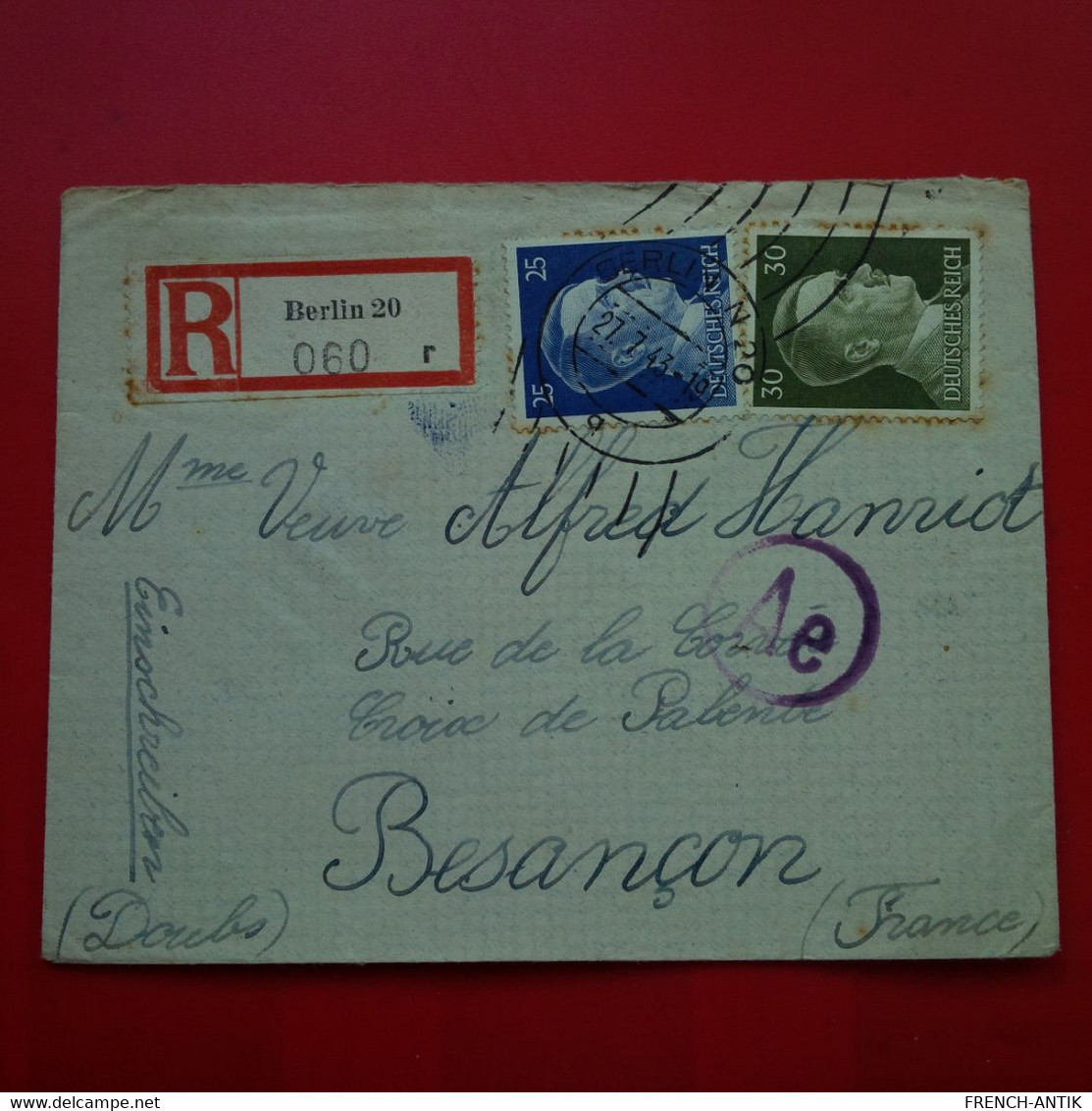 LETTRE RECOMMANDE BERLIN POUR BESANCON CACHET AE - Briefe U. Dokumente