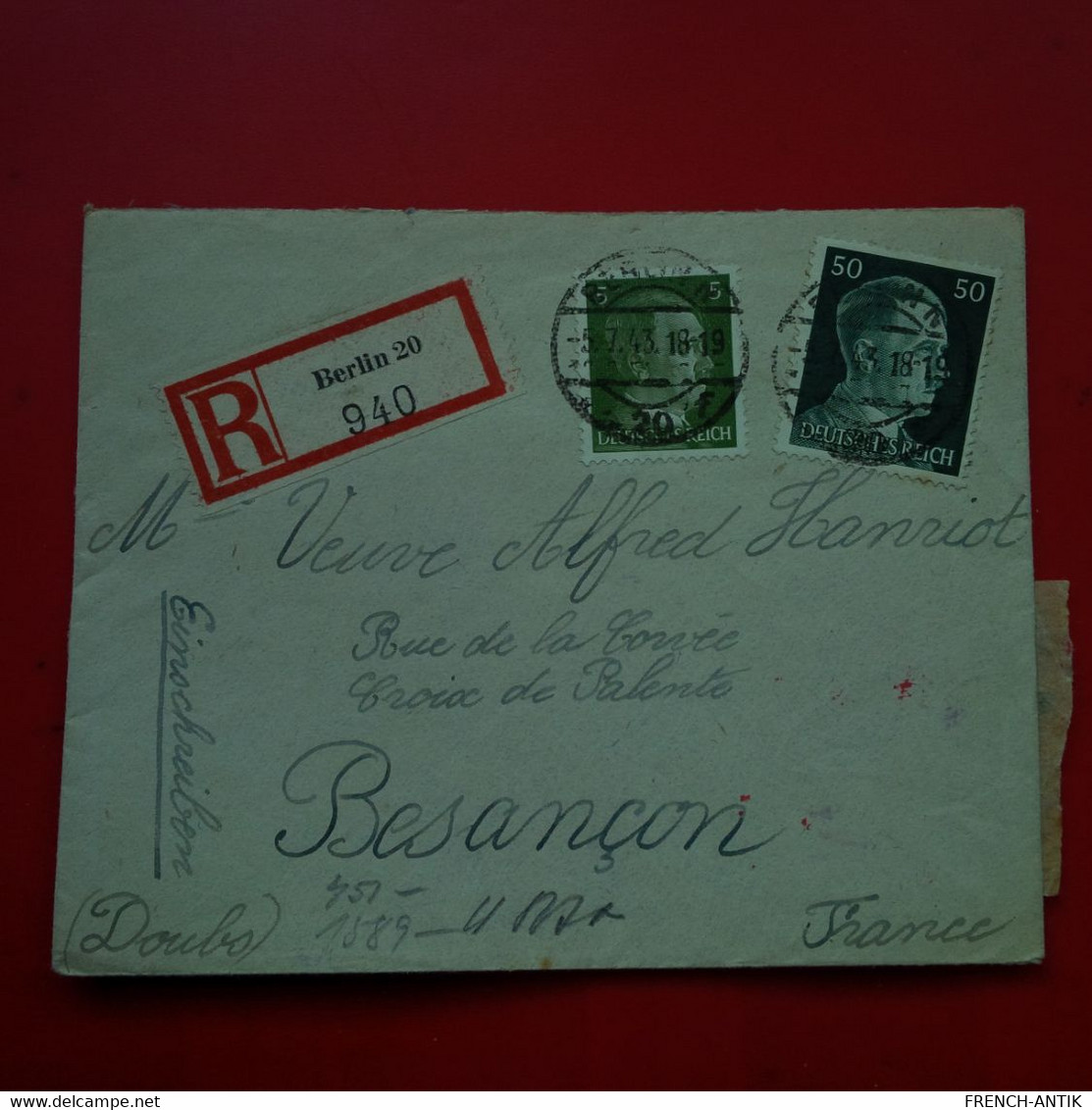 LETTRE RECOMMANDE BERLIN POUR BESANCON CENSURE - Briefe U. Dokumente