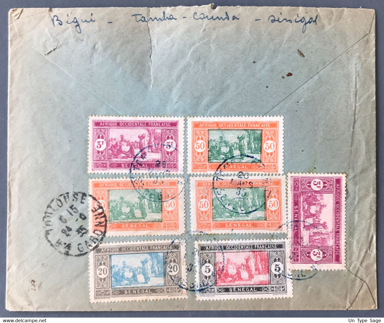 Sénégal N°72, 82 (x3), 102 Et 109 (x2) Sur Enveloppe TAD TAMBA-COUNDA 20.3.1935 Pour Toulouse - (C1746) - Lettres & Documents