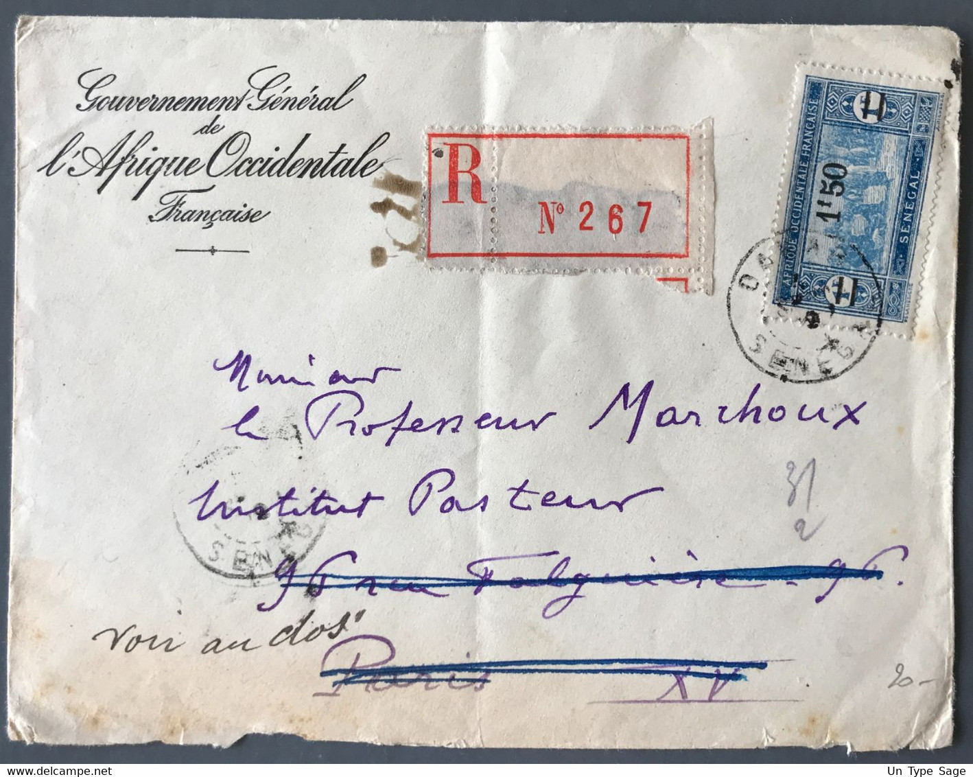 Sénégal N°98 Sur Enveloppe Recommandée TAD DAKAR 1.11.1929 - (C1749) - Briefe U. Dokumente