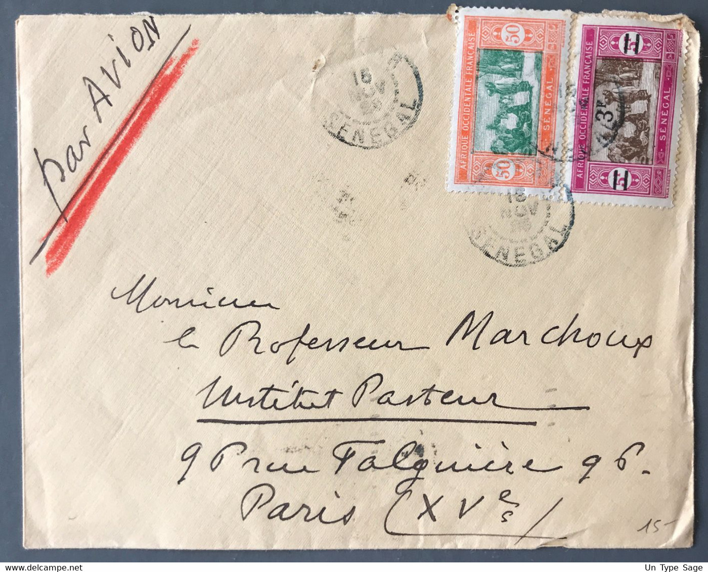 Sénégal N°82 Et 99 Sur Enveloppe TAD (bleu) Dakar 16.11.1926 Pour Paris - (C1773) - Brieven En Documenten