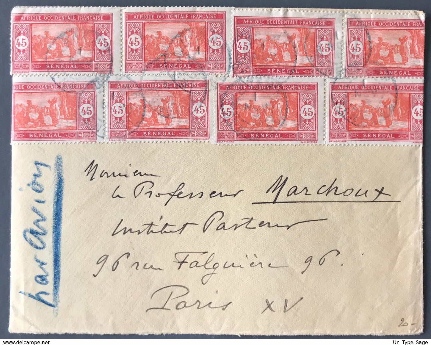 Sénégal N°80 (x8) Sur Enveloppe TAD (bleu) DAKAR 1.11.1929 Pour Paris - (C1796) - Covers & Documents