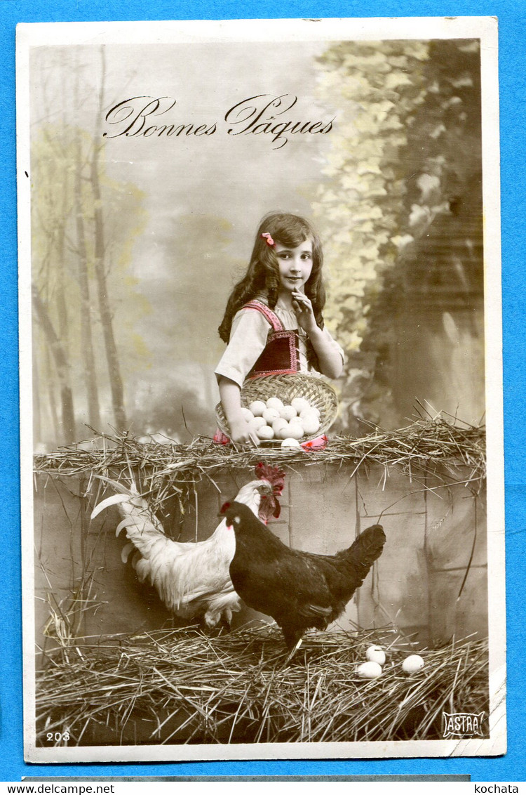 N14-28, Bonnes Pâques, Poule, Coq, Panier D'oeufs, ASTRA, Circulée 1913 - Ostern