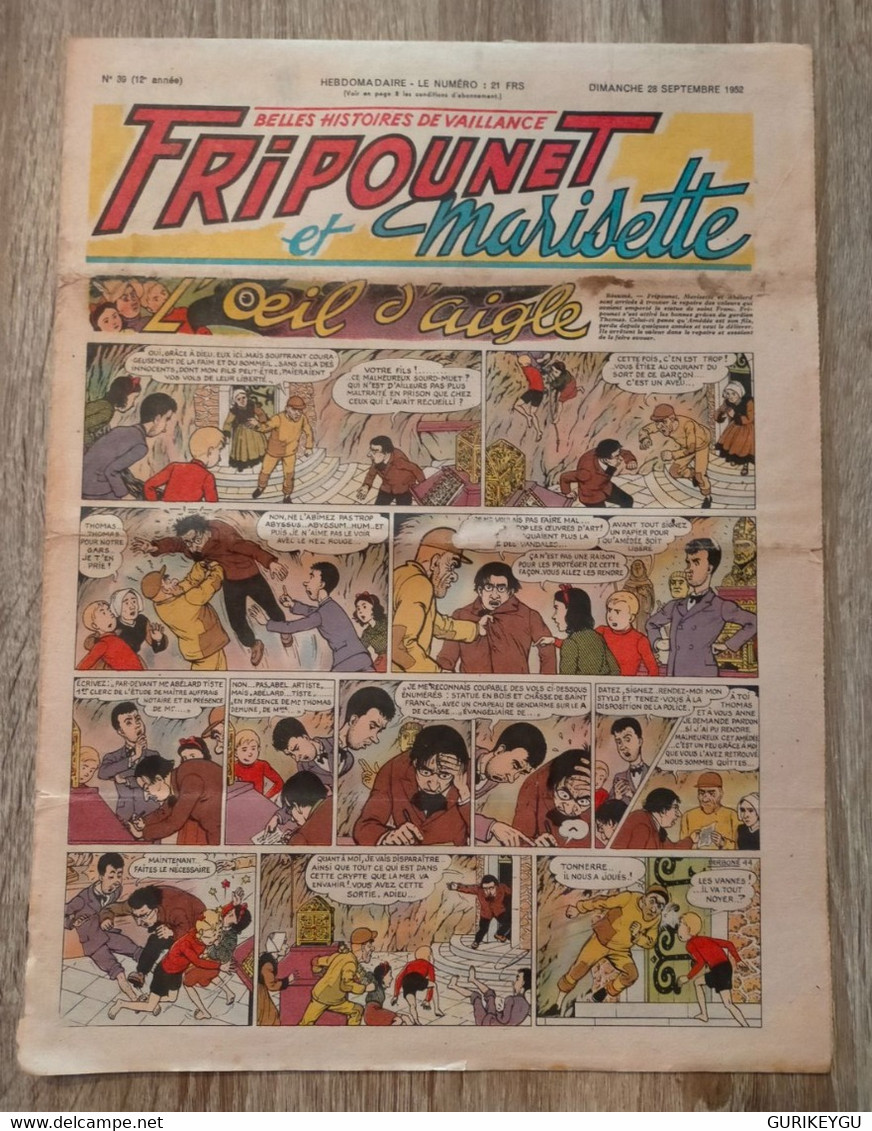 Fripounet Et Marisette N° 39 Sylvain Et  Sylvette 28/09/1952  L'oeil D'aigle GERVY - Sylvain Et Sylvette