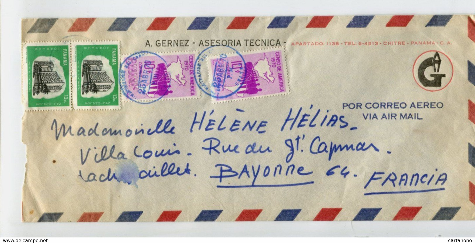 PANAMA  1970 - Affr. Sur Lettre à En Tête Commerciale, Par Avion Pour La France - - Panama