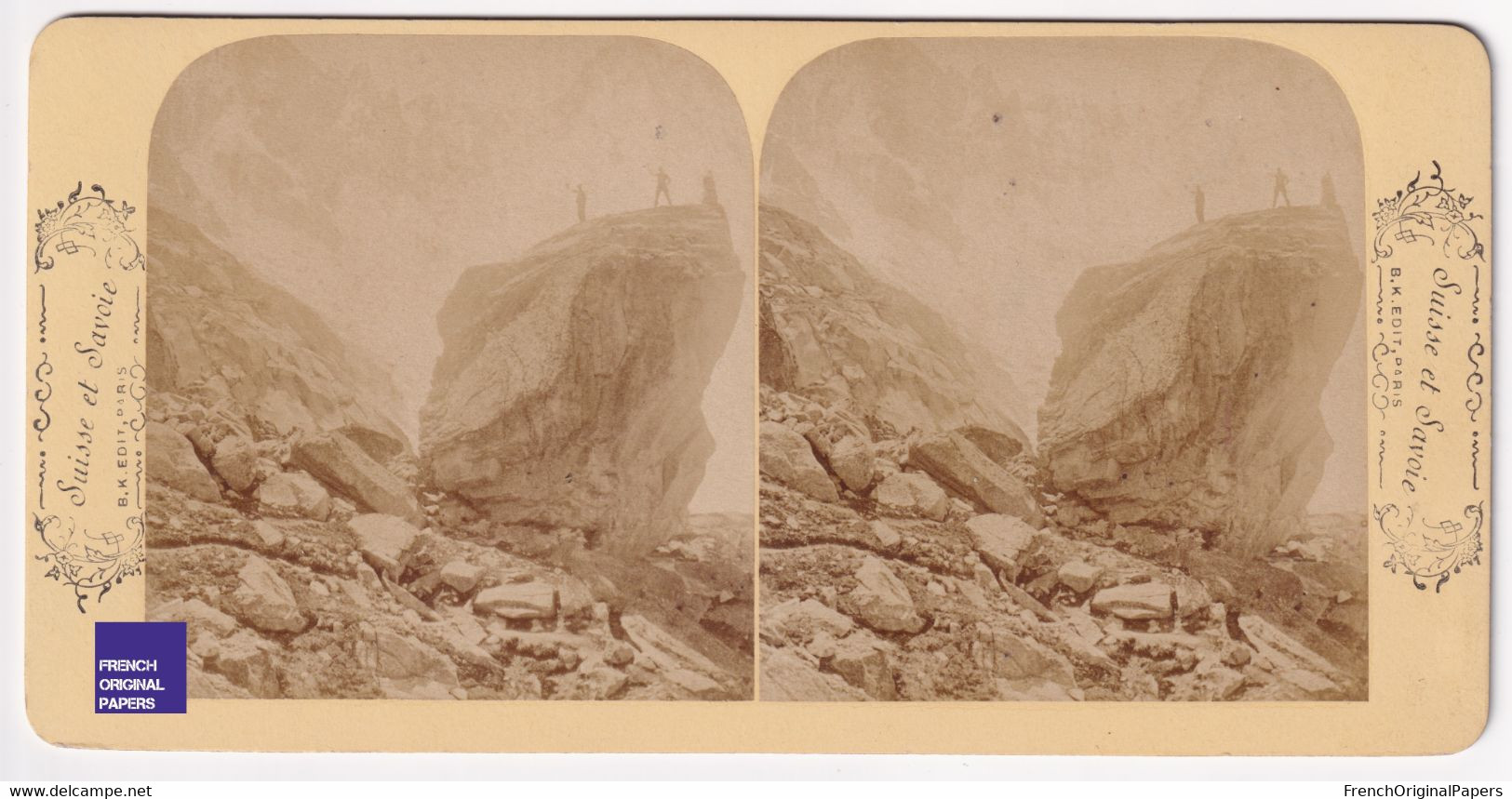 Aiguille Des Grandes Jorasses Pierre De Béranger - Chamonix Mont-Blanc Photo Stéréoscopique BK 16,8x8,4cm 1880/90 C5-3 - Photos Stéréoscopiques