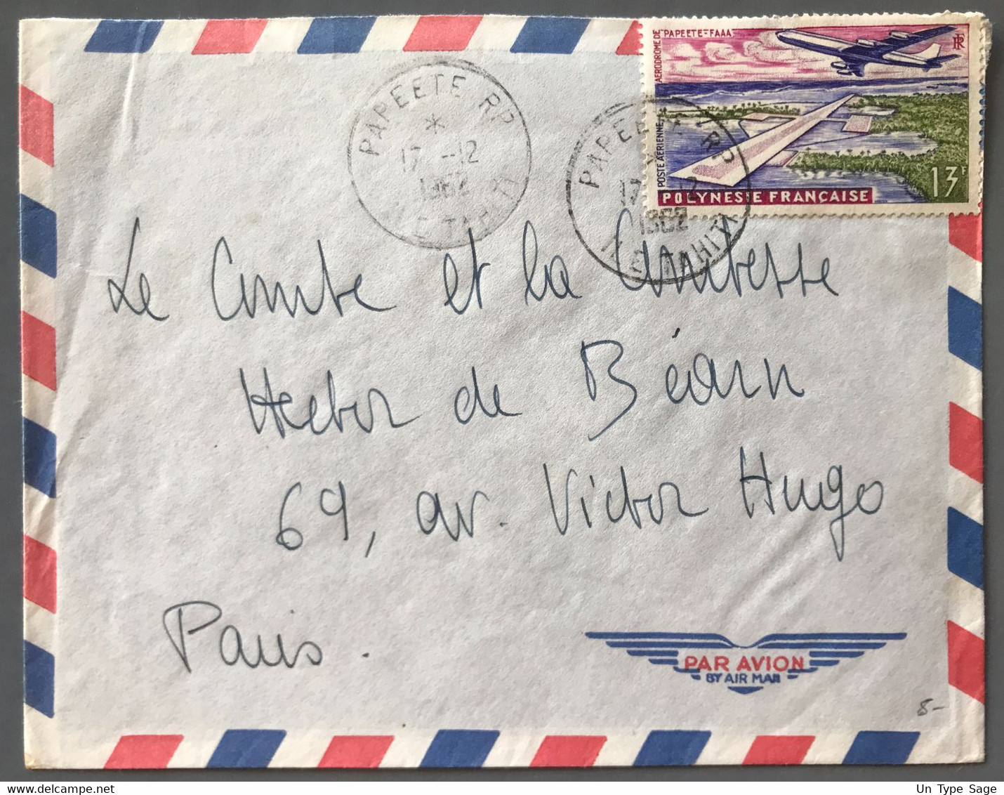 Polynésie Française PA N°5 Sur Enveloppe TAD PAPEETE, Ile Tahiti 17.12.1962 - (B2104) - Lettres & Documents