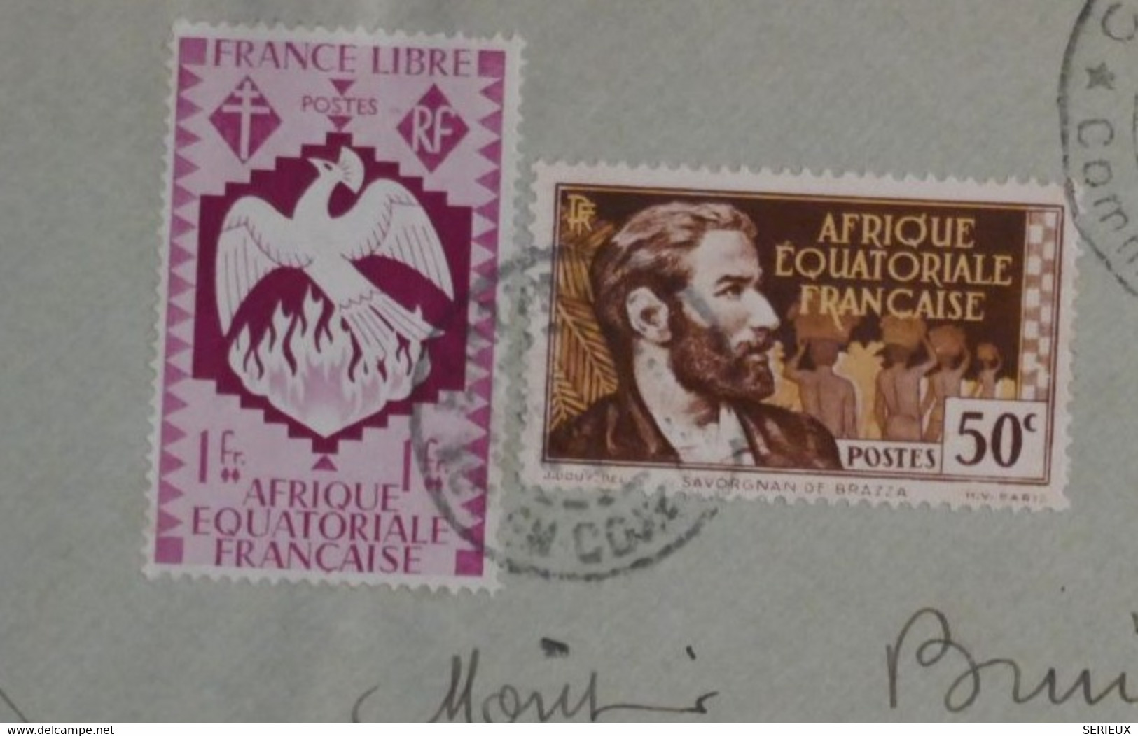 AJ16 AEF BELLE LETTRE CONTROLE POSTAL  1945 BRAZZAVILE POUR LIBREVILLE GABON  + ++ AFFRAN. PLAISANT - Storia Postale