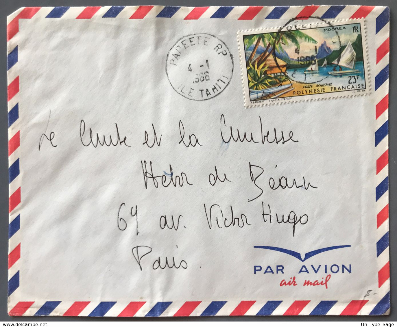 Polynésie Française PA N°9 Sur Enveloppe TAD Papeete R.P. Tahiti 4.1.1966 - (B2126) - Brieven En Documenten