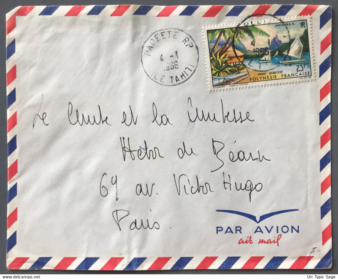 Polynésie Française PA N°9 Sur Enveloppe TAD Papeete R.P. Tahiti 4.1.1966 - (B2126) - Covers & Documents