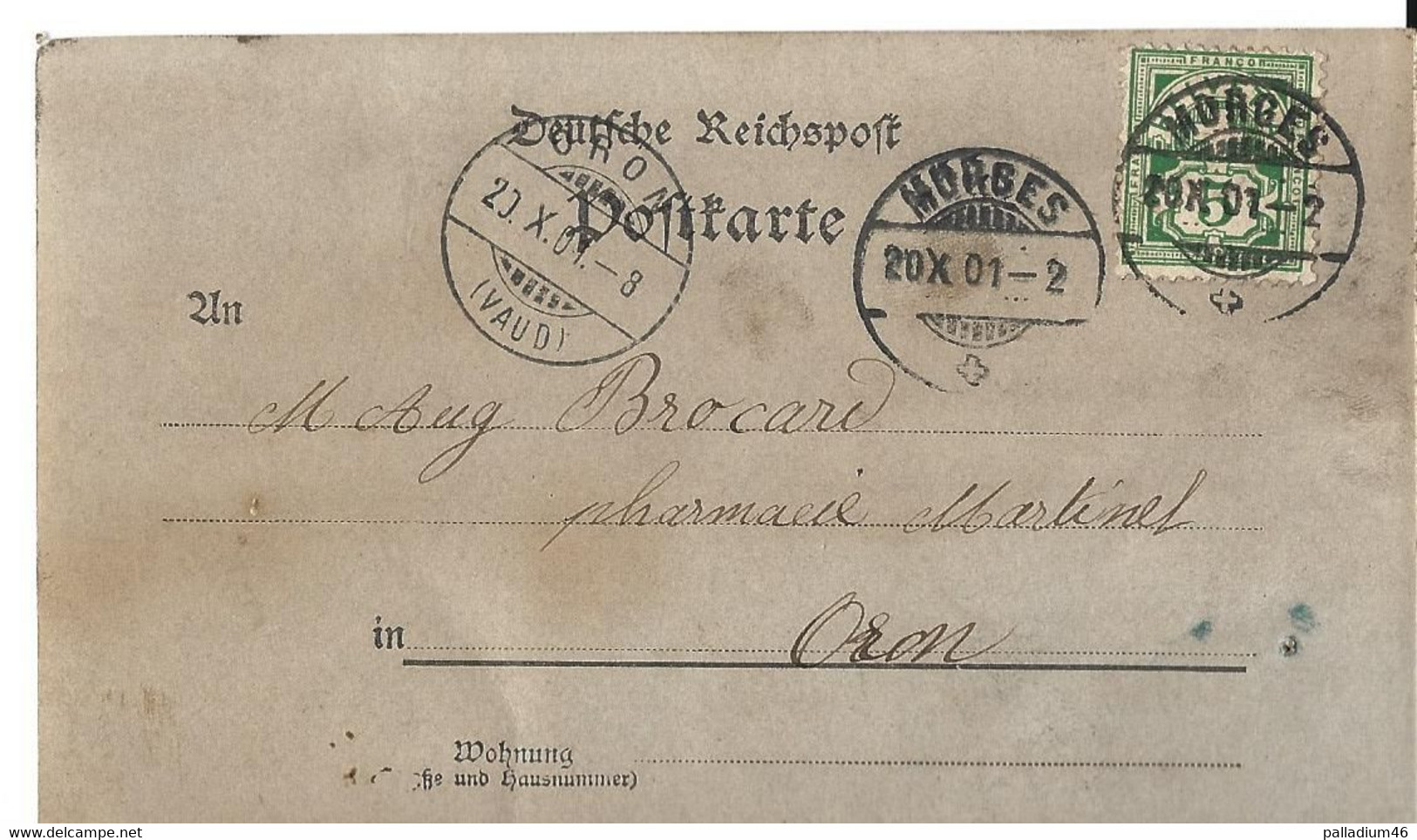 VAUD MORGES Départ - ORON Arrivée - Pharmacie Martinet - Circulé Le 20.10.1901 - évent. Cossonay - Cossonay
