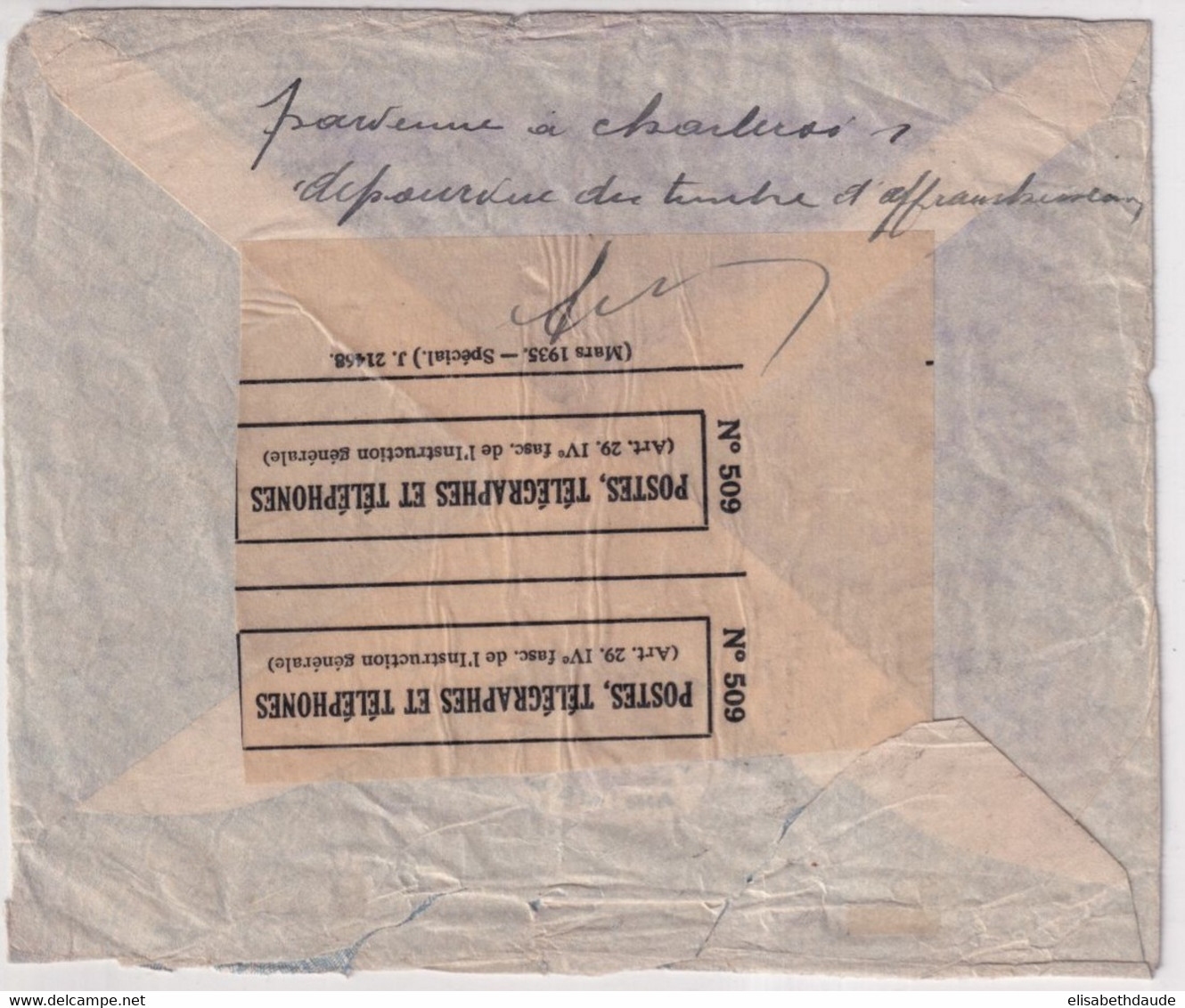 1935 - COURRIER ACCIDENTE AVION FRANCAIS ! - ENVELOPPE De MADRAS (INDE) => JUMET (BELGIQUE) ! VOIR AU DOS - Lettres Accidentées