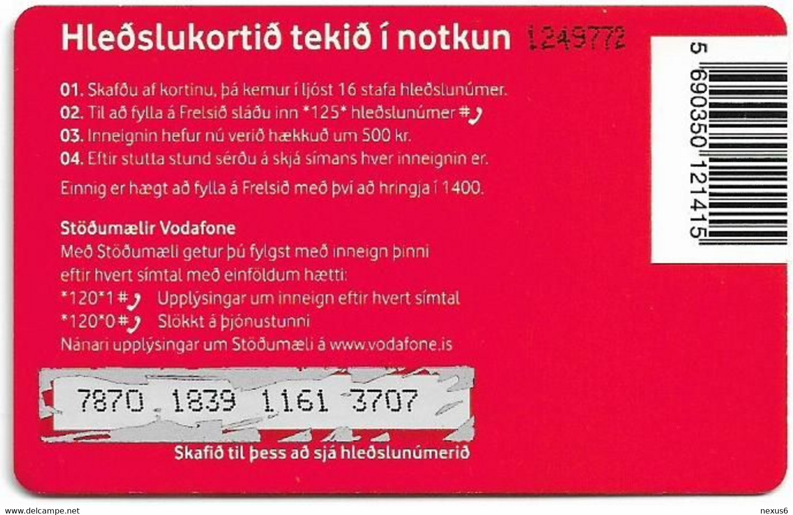 Iceland - Vodafone - Red, GSM Refill 500Kr, Used - IJsland