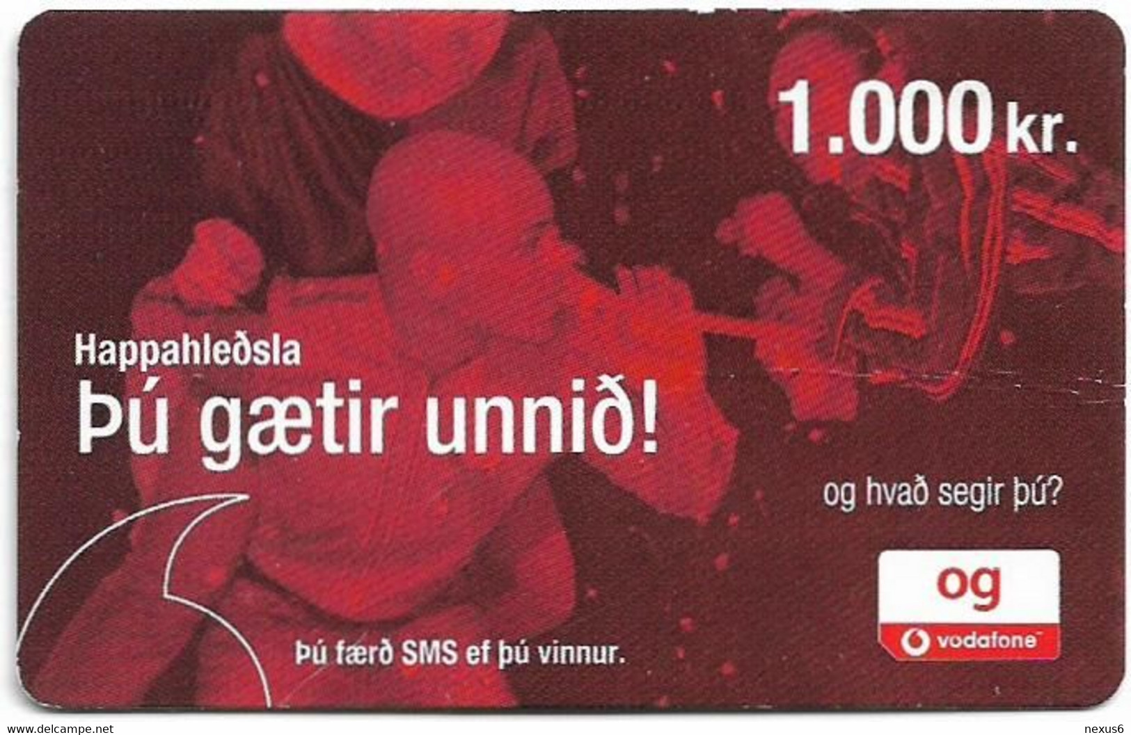 Iceland - Vodafone - People In Red Font, GSM Refill 1.000Kr, Used - IJsland