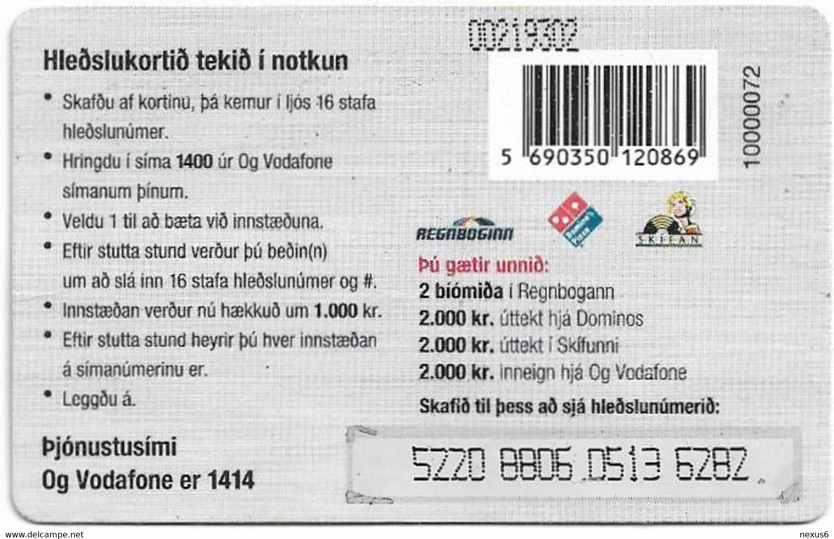 Iceland - Vodafone - People In Red Font, GSM Refill 1.000Kr, Used - Islanda