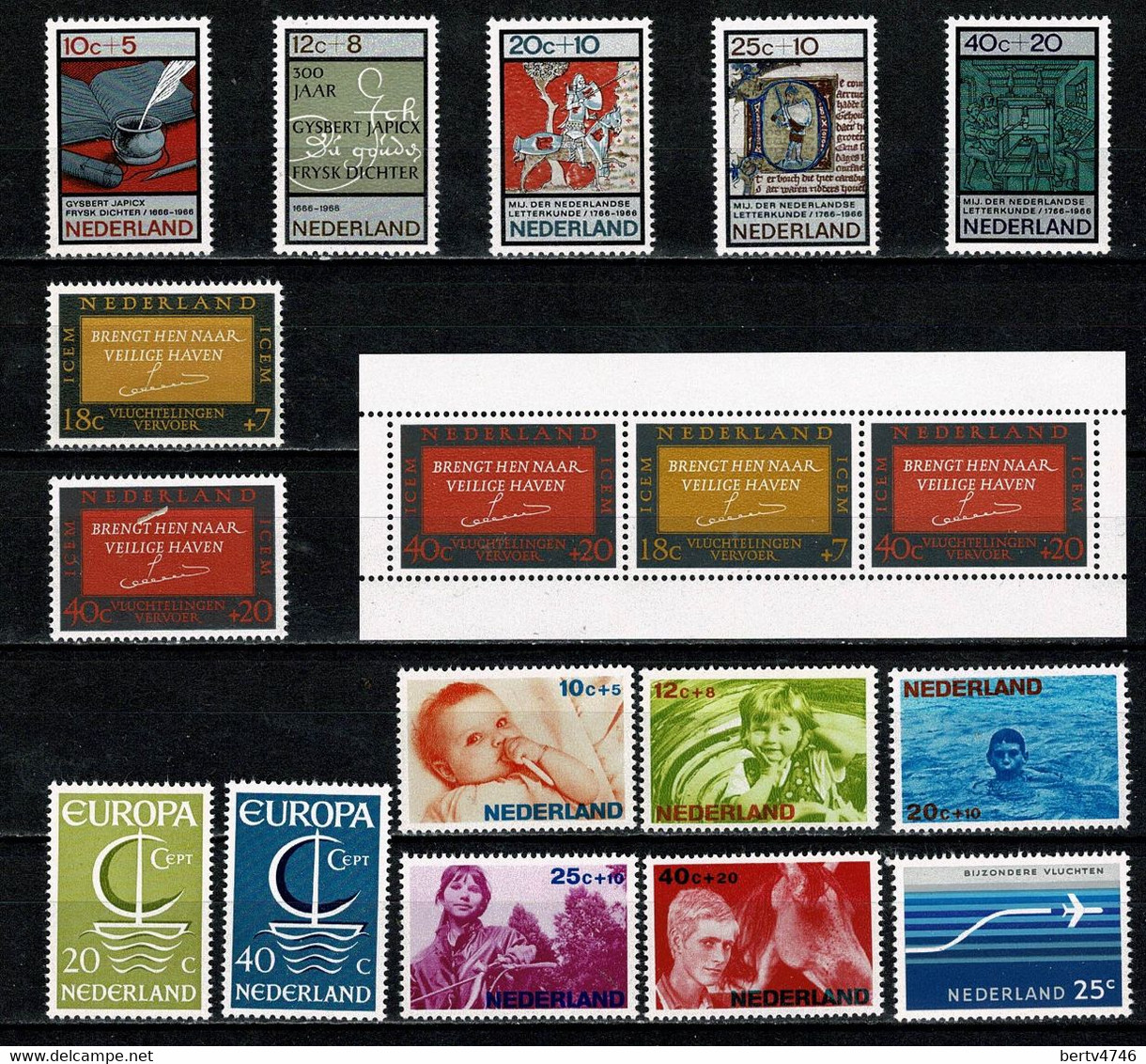 Ned. 1966 - NVPH 856/74**, LP 15**,  Yv. 830/43**, PA 15**, Bf 4** MNH - Années Complètes