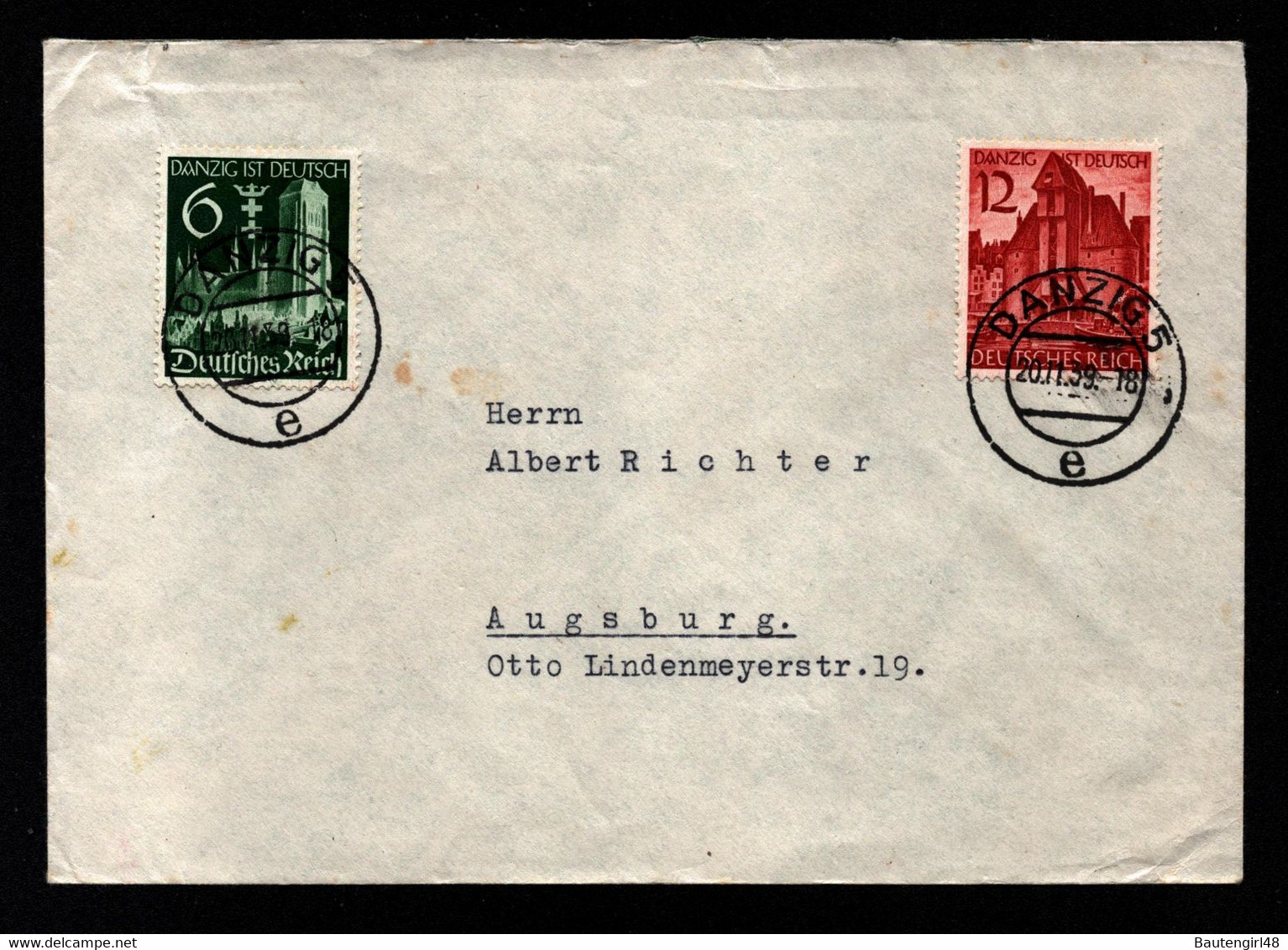 DR Brief  DANZIG - Augsburg - 20.11.39 - Mi.714,715 Danzig Ist Deutsch ! - Brieven En Documenten