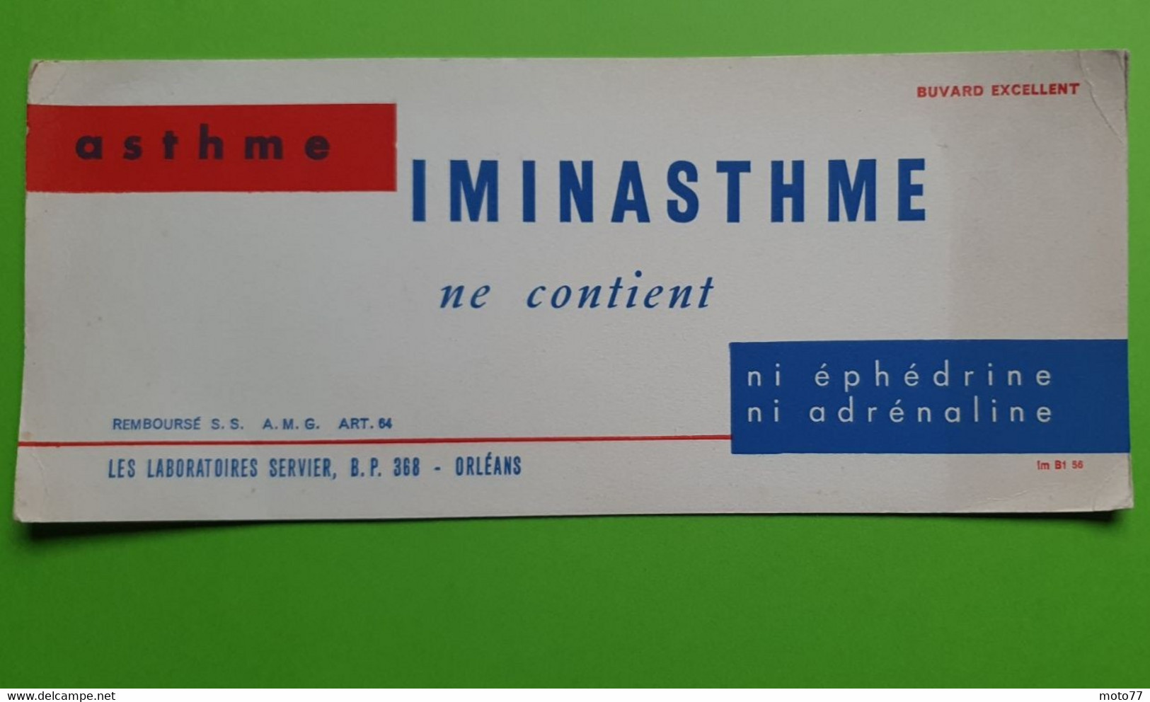 Buvard 428 - Laboratoire Servier - IMINASTHME - Etat D'usage:voir Photos - 25x10.5 Cm Environ - Vers 1950 - Produits Pharmaceutiques