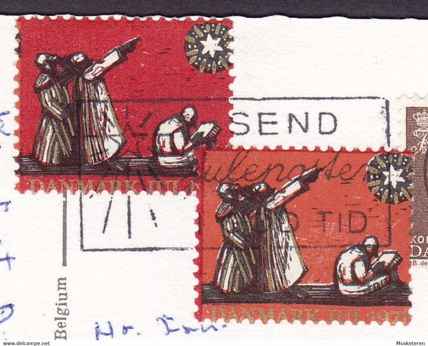 Denmark ERROR Variety Misc. Perforation 3x Christmas Seals Three Wise Men Following Star Merry Christmas KØBENHAVN 1971 - Plaatfouten En Curiosa