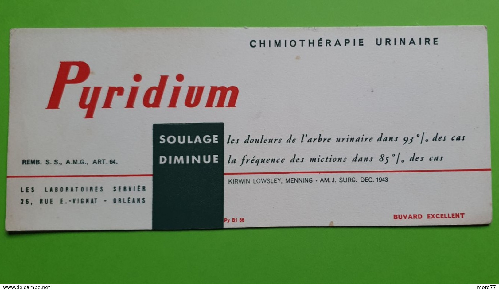 Buvard 433 - Laboratoire Servier - PYRIDIUM - Etat D'usage:voir Photos - 25x10.5 Cm Environ - Vers 1950 - Produits Pharmaceutiques