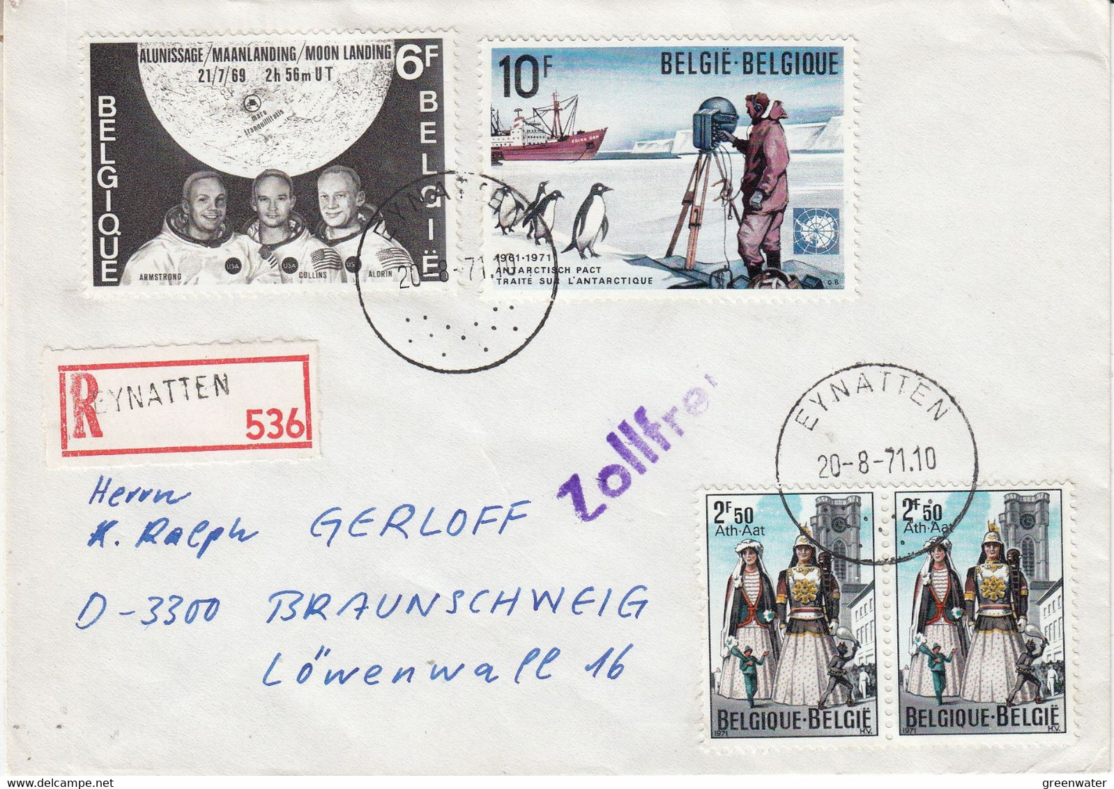 Belgium 1971 Registered Cover Antarctic Treaty Ca Eynatten 20-8-71 (57396) - Antarctisch Verdrag