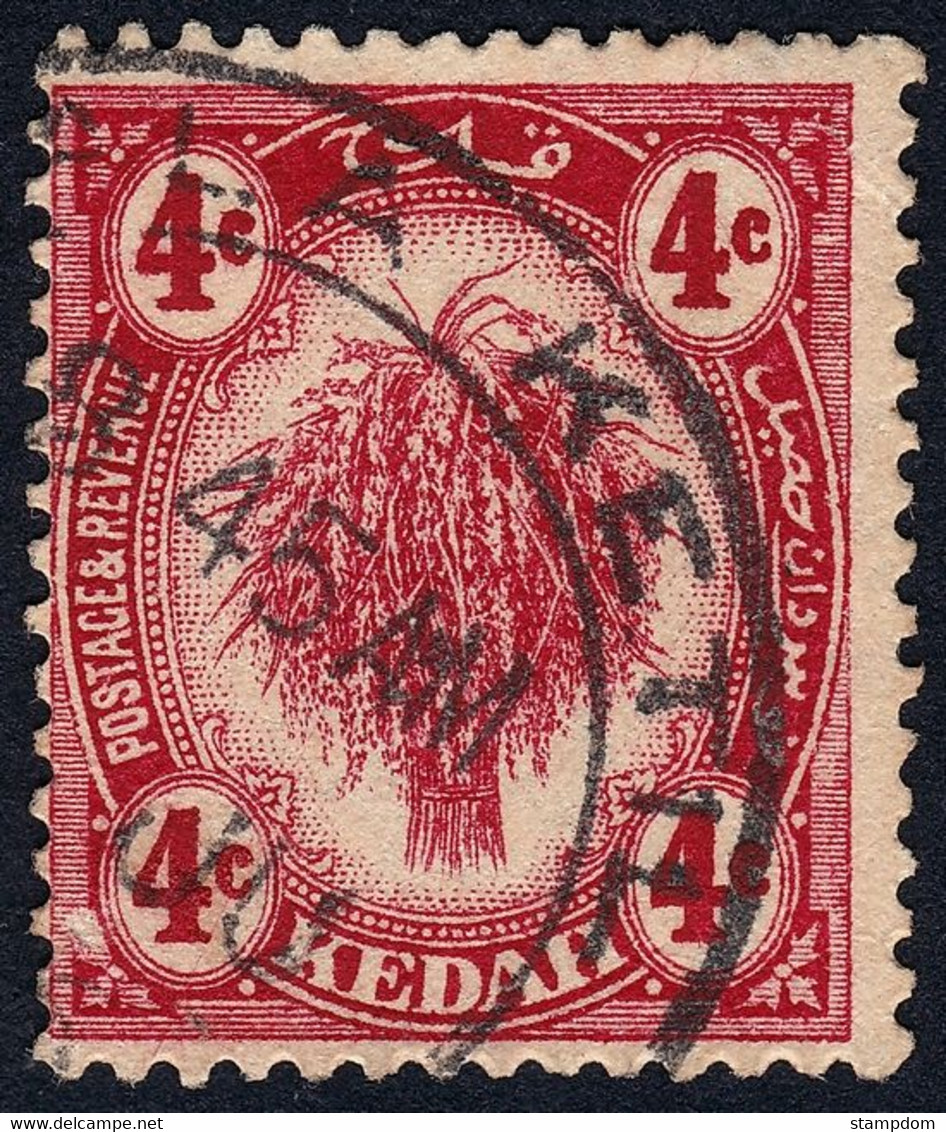 KEDAH 1921 4c Carmine Wmk.MCA Sc#28 With "kuALA KERTIL" Postmark - USED @E2944 - Kedah