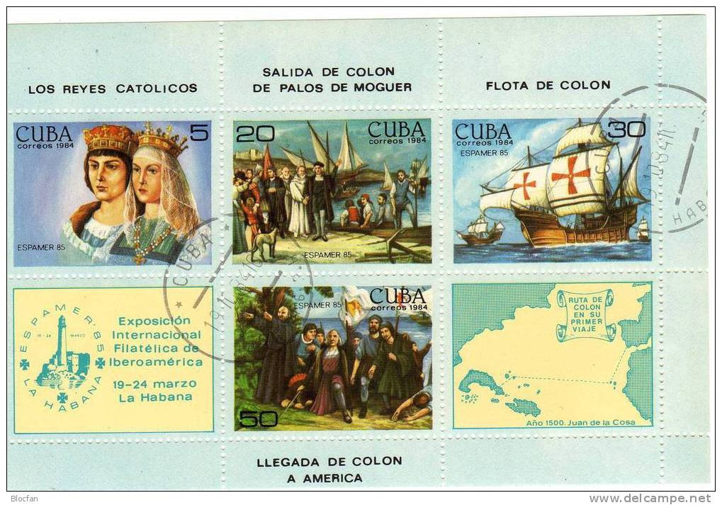 Entdeckung Amerika 2894/7,3ZD+Block 86C O 15€ ESPAMER 1985 Havanna Kuba Bloque Ss Philatelic Bloc Ship Se-tenant Bf Cuba - Collections, Lots & Séries