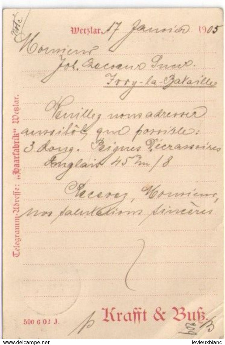 Fabrication De Peignes En Ivoire/Joseph LECOEUR/Ivry La Bataille/Commande/KRAFFT & BUSS/Wetzlar/Allemagne/1910  FACT487 - Chemist's (drugstore) & Perfumery