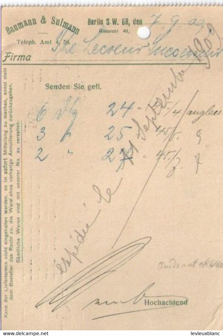 Fabrication De Peignes En Ivoire/Joseph LECOEUR/Ivry La Bataille/Commande/Baumann & Sulman/Berlin/Allemagne/1909 FACT489 - Perfumería & Droguería