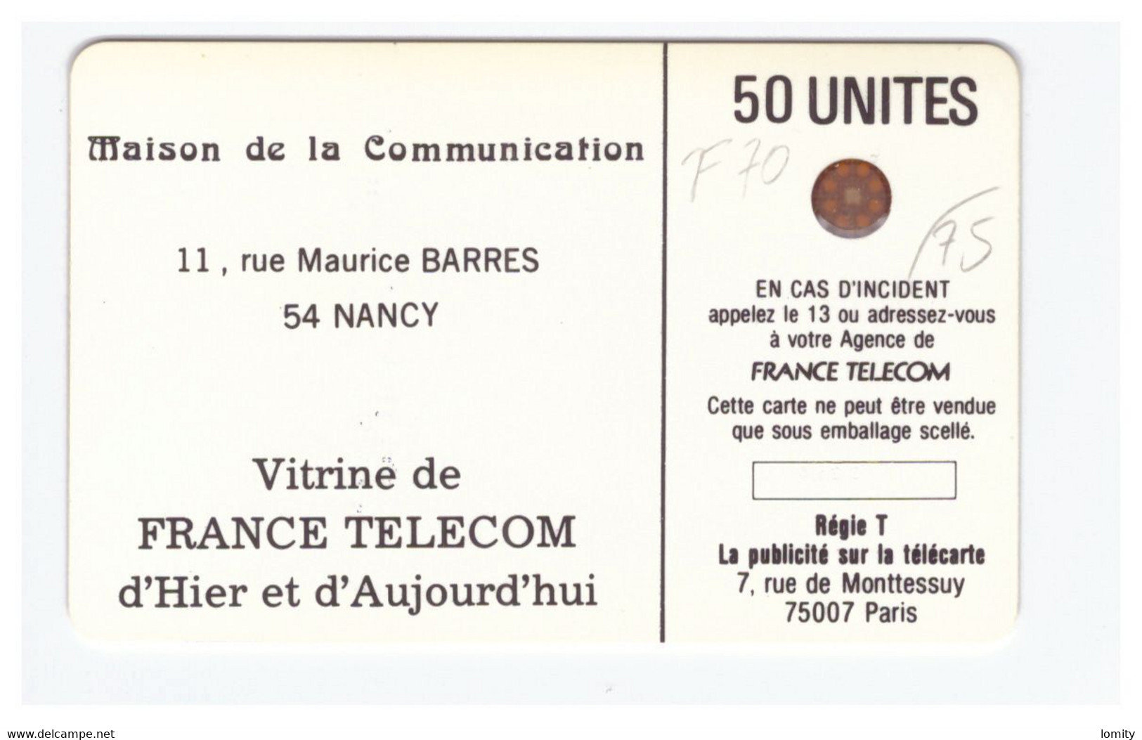 France Télécarte Phonecard 1989 F70 Lorraine Histoire De France Telecom 50U Luxe Cote 75€ - 1989