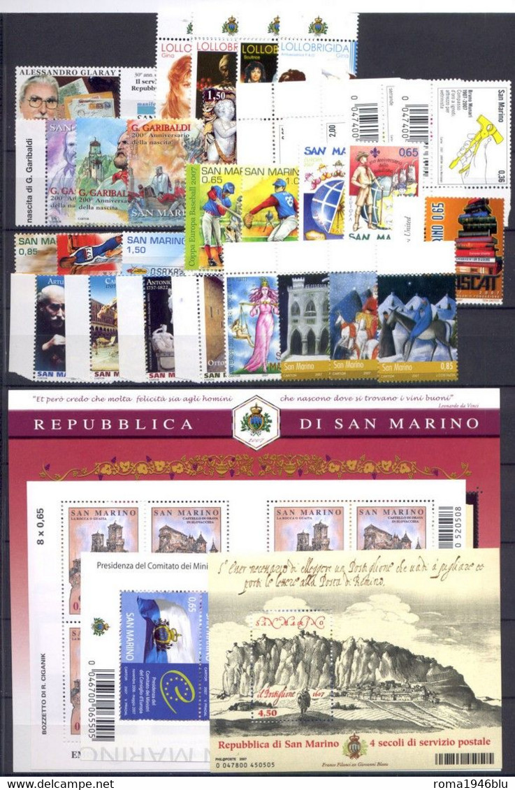 SAN MARINO 2007 ANNATA COMPLETA + 4 BF ** MNH - Volledig Jaar