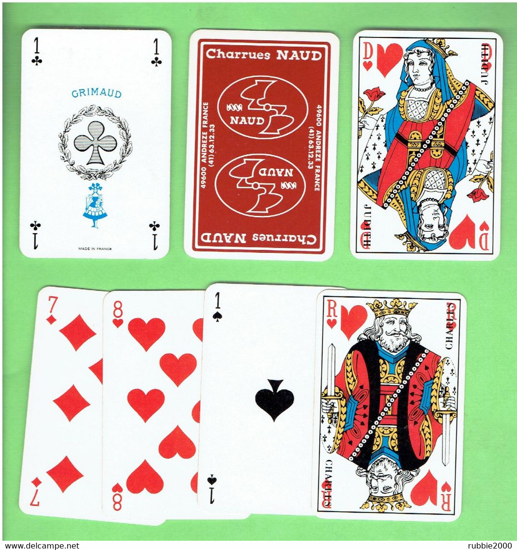 JEU 32 CARTES A JOUER PUBLICITE CHARRUES NAUD 49600 ANDREZE MAINE ET LOIRE AGRICULTURE FABRICANT GRIMAUD - 32 Cartas