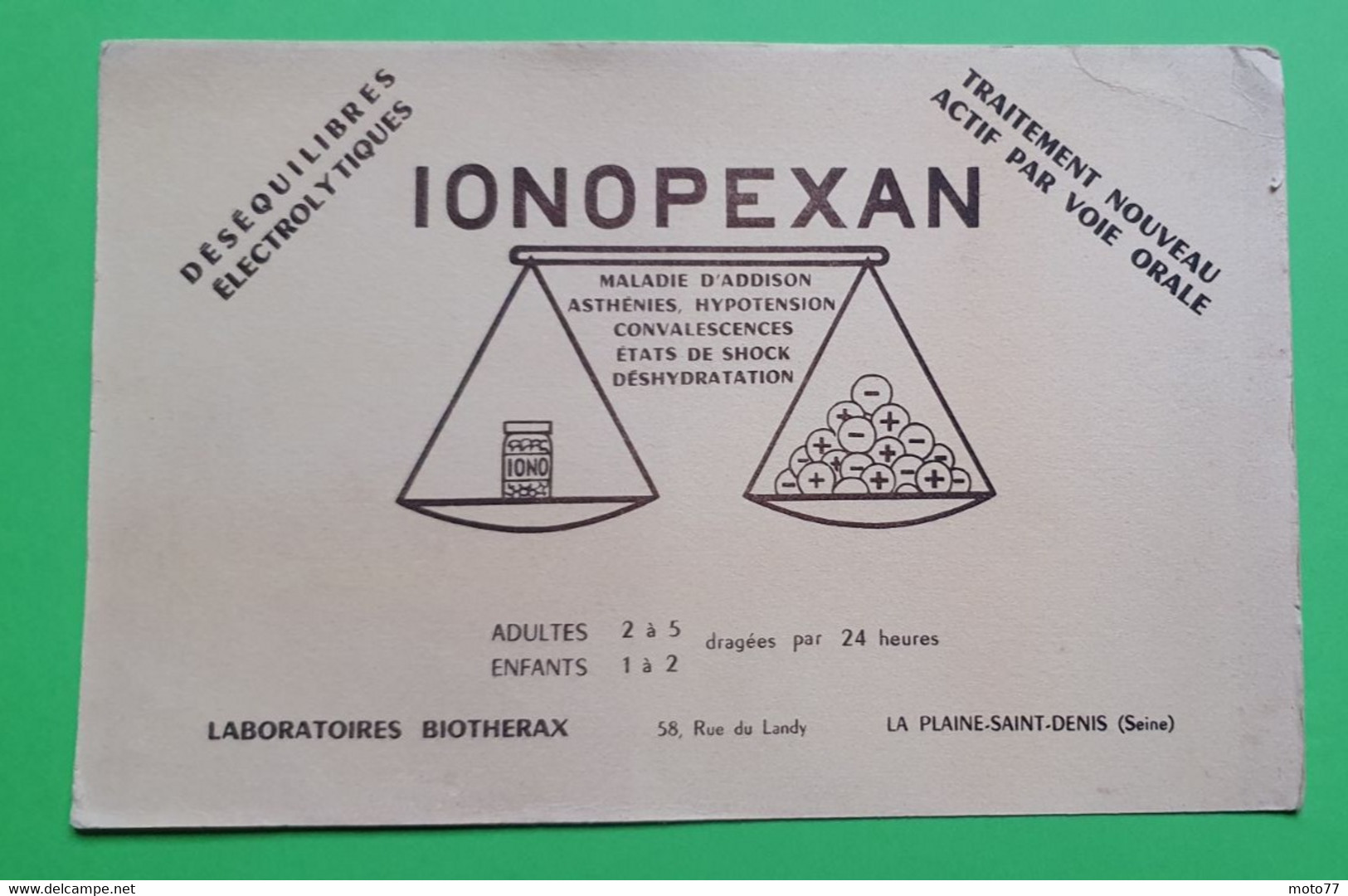 Buvard 540 - Laboratoire - IONOPEXAN - Balance - Etat D'usage:voir Photos - 21.5x14 Cm Environ - Vers 1950 - Produits Pharmaceutiques