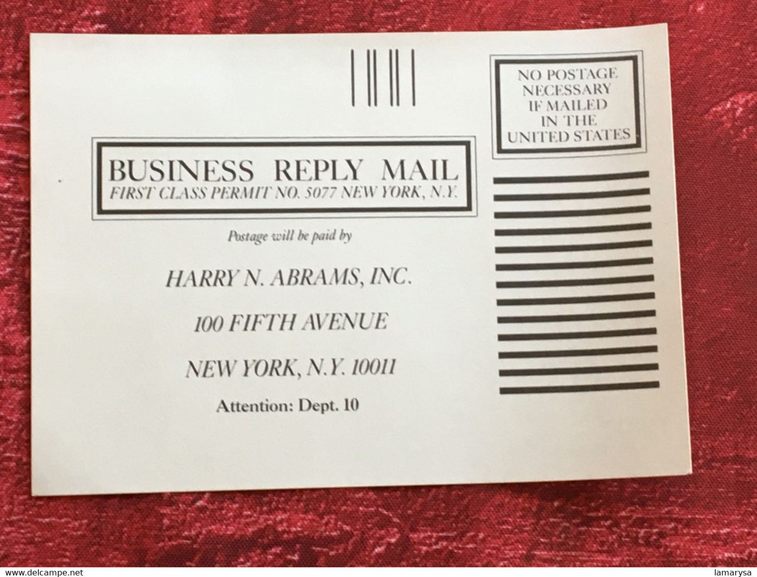Business Reply Mail-New-York USA Etats-Unis-☛document Commercial Publicitaire -☛Port Payé-Postage Paid-Book - United States