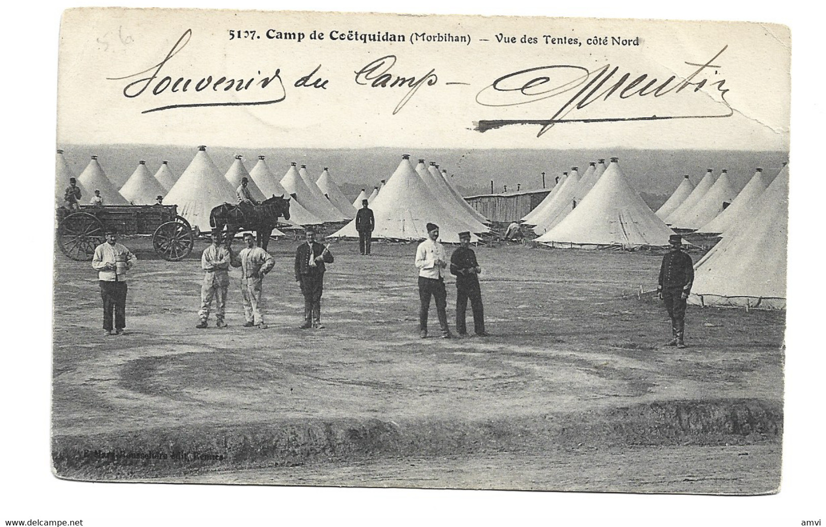 (4605)  CAMP De COETQUIDAN, 2 Cartes  Vue Des Tentes, Un  Nouveau Casernement Correspondance Adjudant QUENTIN - Guer Coetquidan