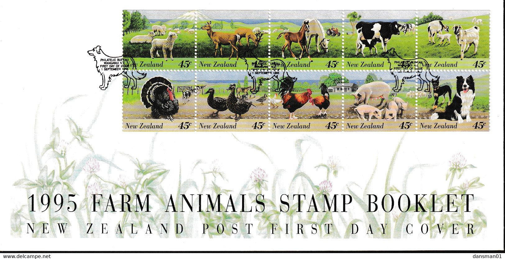 New Zealand 1995 Farm Animals Booklet Sc 1292a FDC - Lettres & Documents