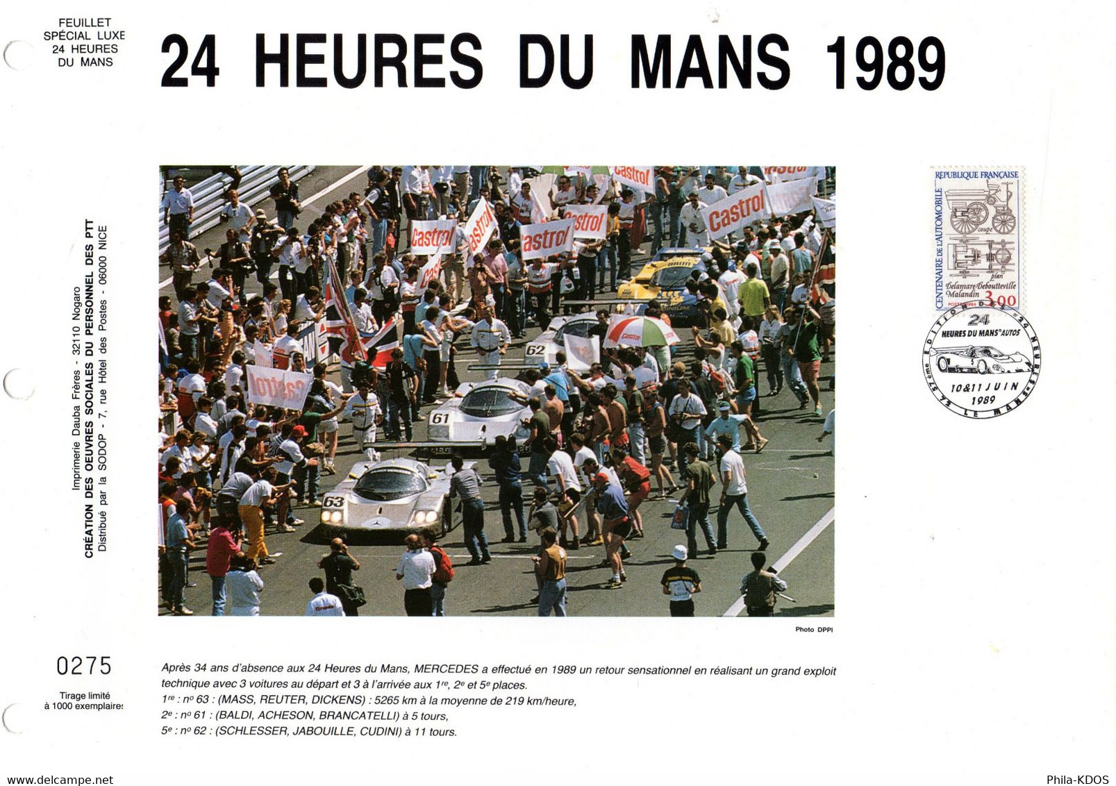 " FEUILLET SPECIAL 24 HEURES DU MANS 1989. " Voir Les 4 Scans Parfait état ! - Cars