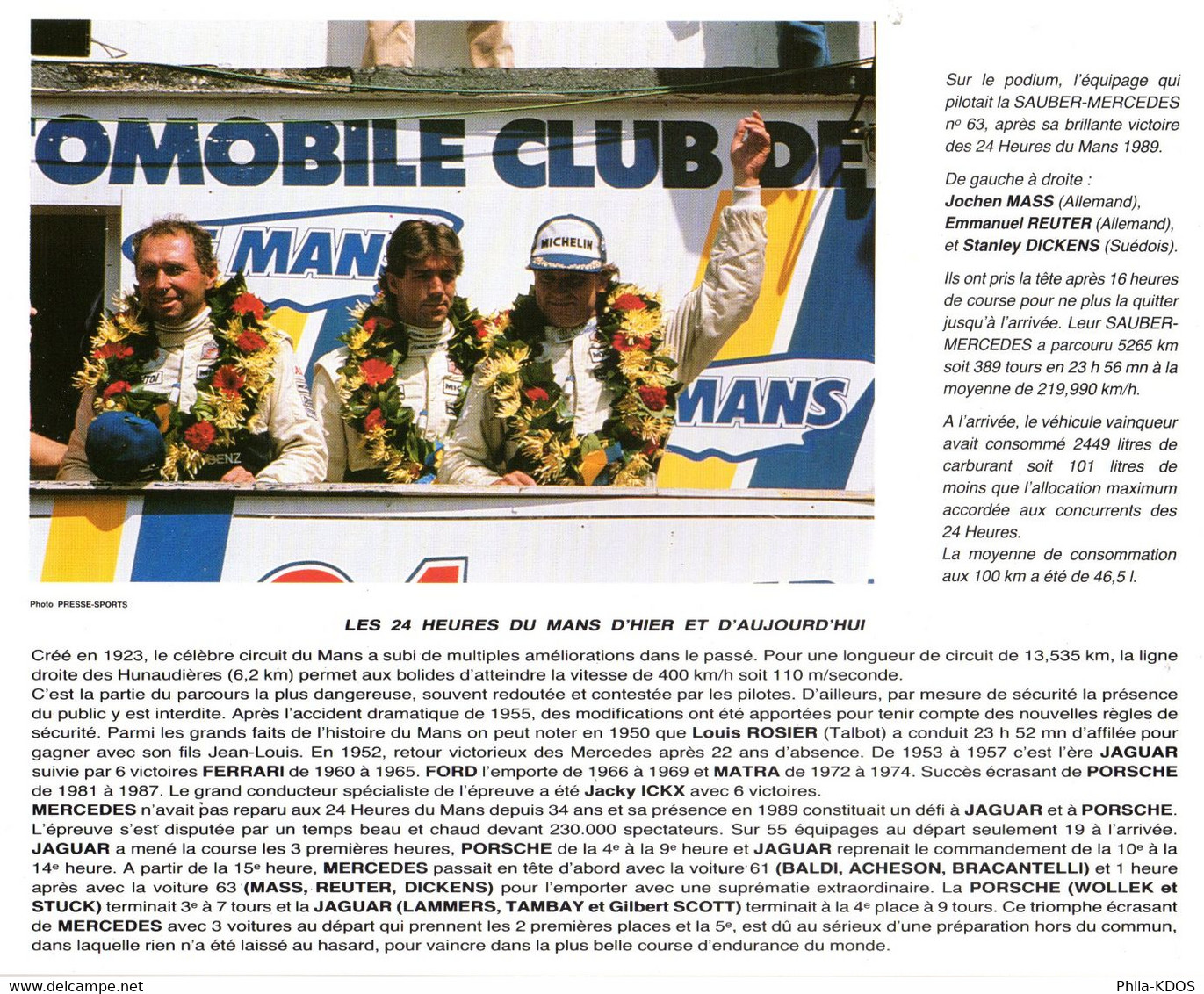 " FEUILLET SPECIAL 24 HEURES DU MANS 1989. " Voir Les 4 Scans Parfait état ! - Cars