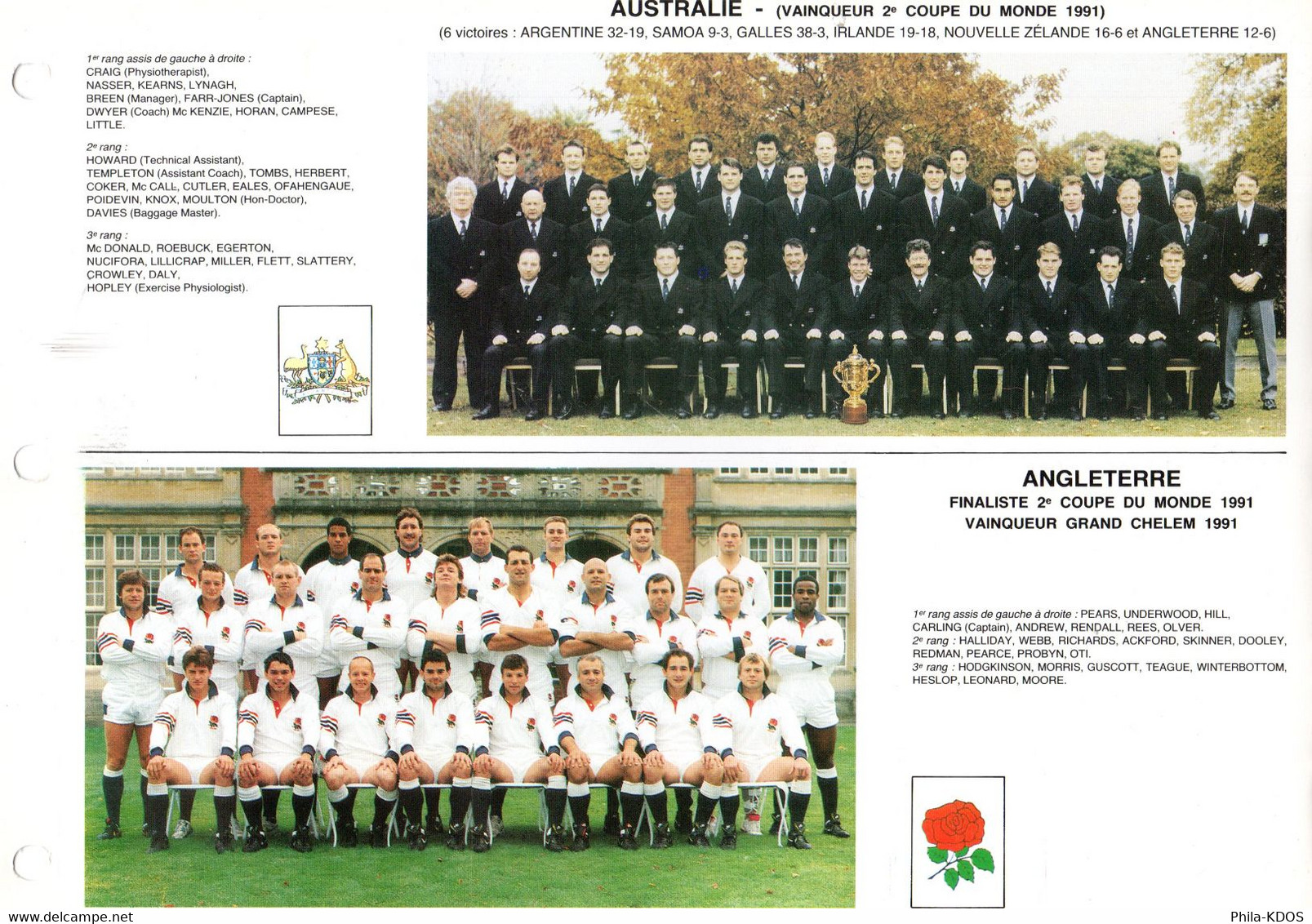 " FEUILLET SPECIAL 2ème COUPE DU MONDE DE RUGBY 1991. " Voir Les 4 Scans Parfait état ! - Rugby