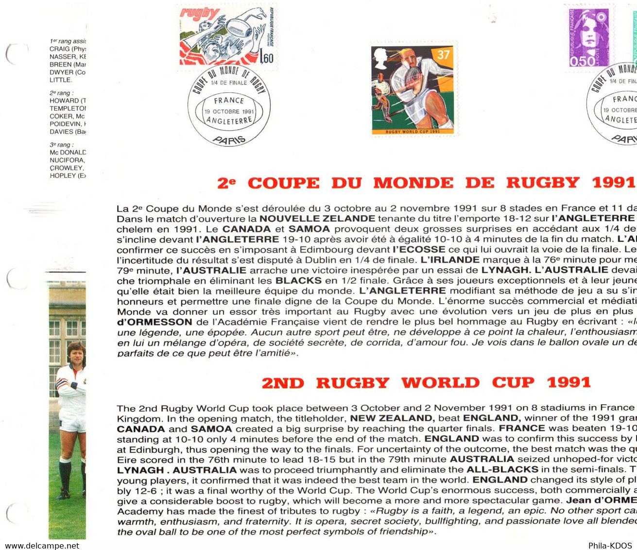 " FEUILLET SPECIAL 2ème COUPE DU MONDE DE RUGBY 1991. " Voir Les 4 Scans Parfait état ! - Rugby