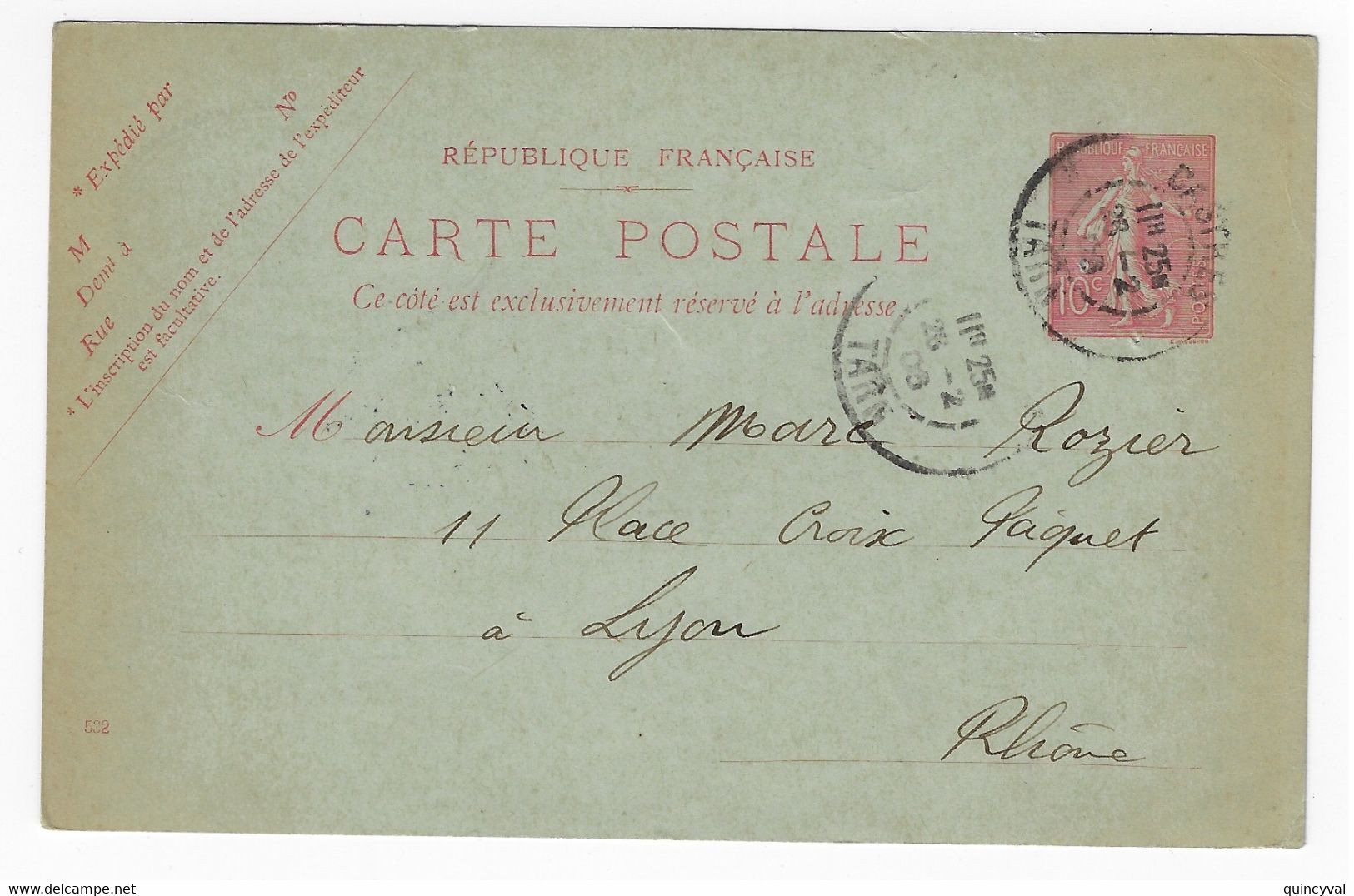PARIS XVIII Rue De Clignancourt Carte Postale Entier 10c Semeuse Mill 431 Ob 2 12 1904 Yv 129-CP1 Storch A1 MULHAUSEN - Standaardpostkaarten En TSC (Voor 1995)