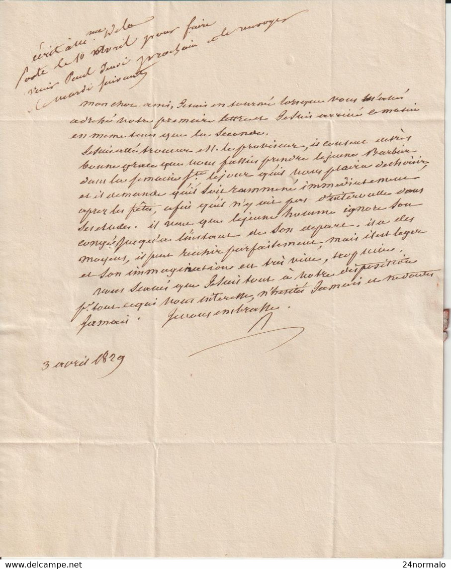 AB283 Permission De Sortie Pour Pâques  Du Collège Royal D'Orléans 3/4/1829 (lire) - Documentos Históricos