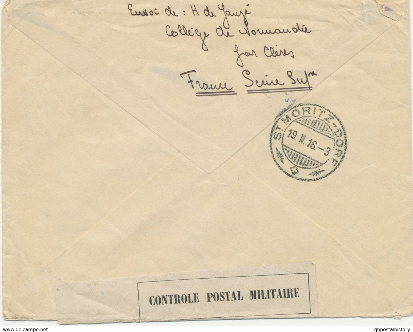 FRANKREICH 1916 Säerin 25C EF Pra.-ZENSUR-Brief M Zensur-Stempel U -Label Sowie K1 „CLÈRES / SEINE / INFre“ N St. MORITZ - Covers & Documents